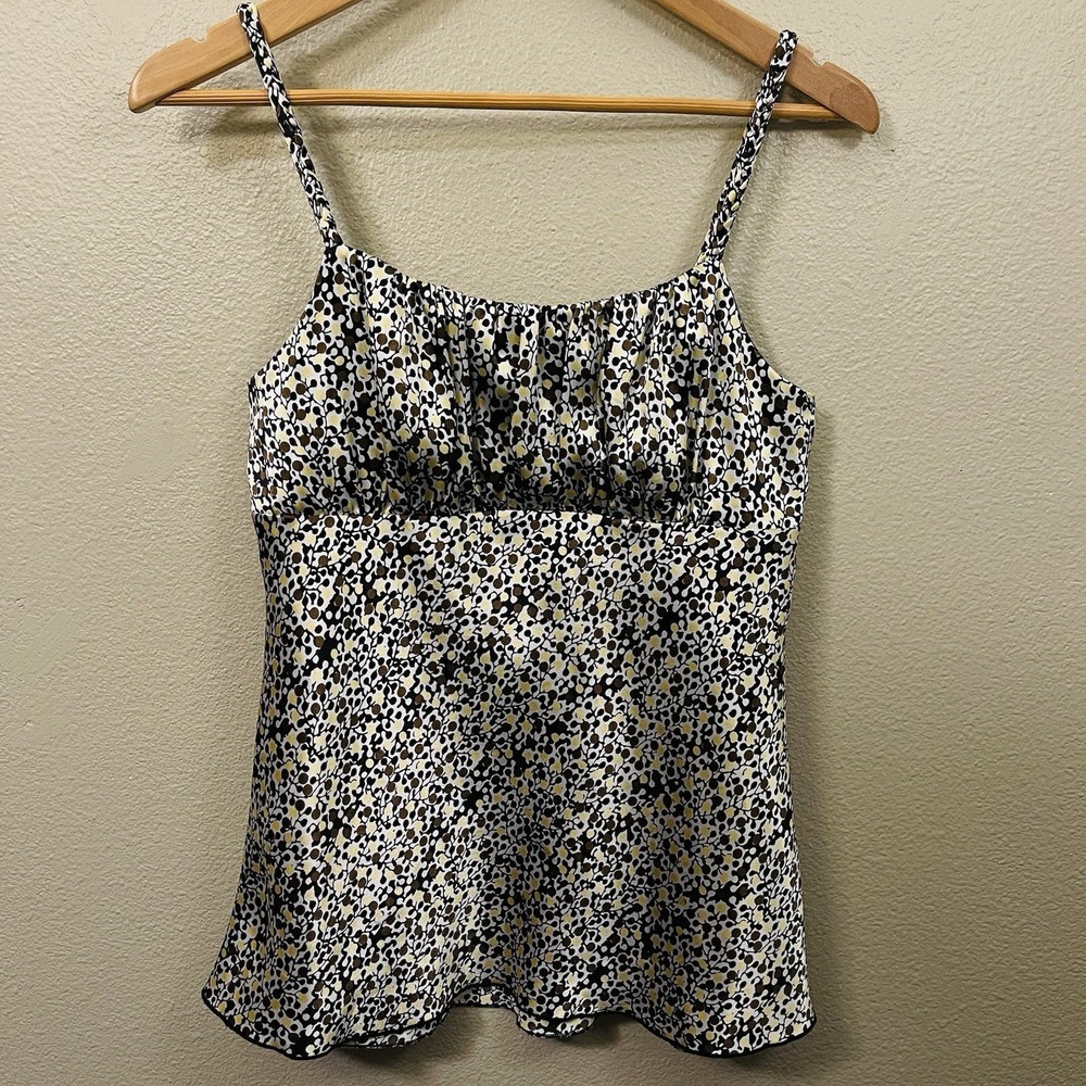 VTG BCX Satin Y2K Babydoll Top Braided Straps Ruched Bust 90s Patterned Sz M EUC